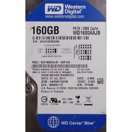 USED Hard Disk,WD1600, WD Caviar, WD1600AAJB-56R1A0,Desktop, IDE, 160GB tested good, no bad sectors or SMART errors