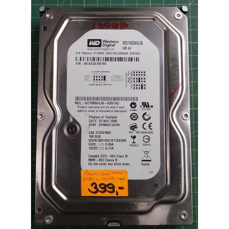 USED Hard Disk,WD1600AVJB, WD AV, WD1600AVJB-63WTA0,Desktop, IDE, 160GB tested good, no bad sectors or SMART errors