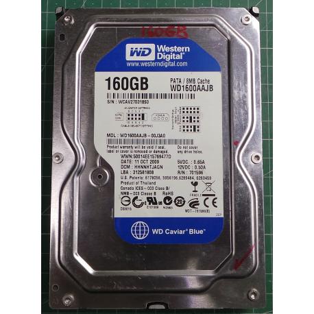 USED Hard Disk,WD1600AAJB, WD Caviar, WD1600AAJB-00J3A0,Desktop, IDE, 160GB tested good, no bad sectors or SMART errors