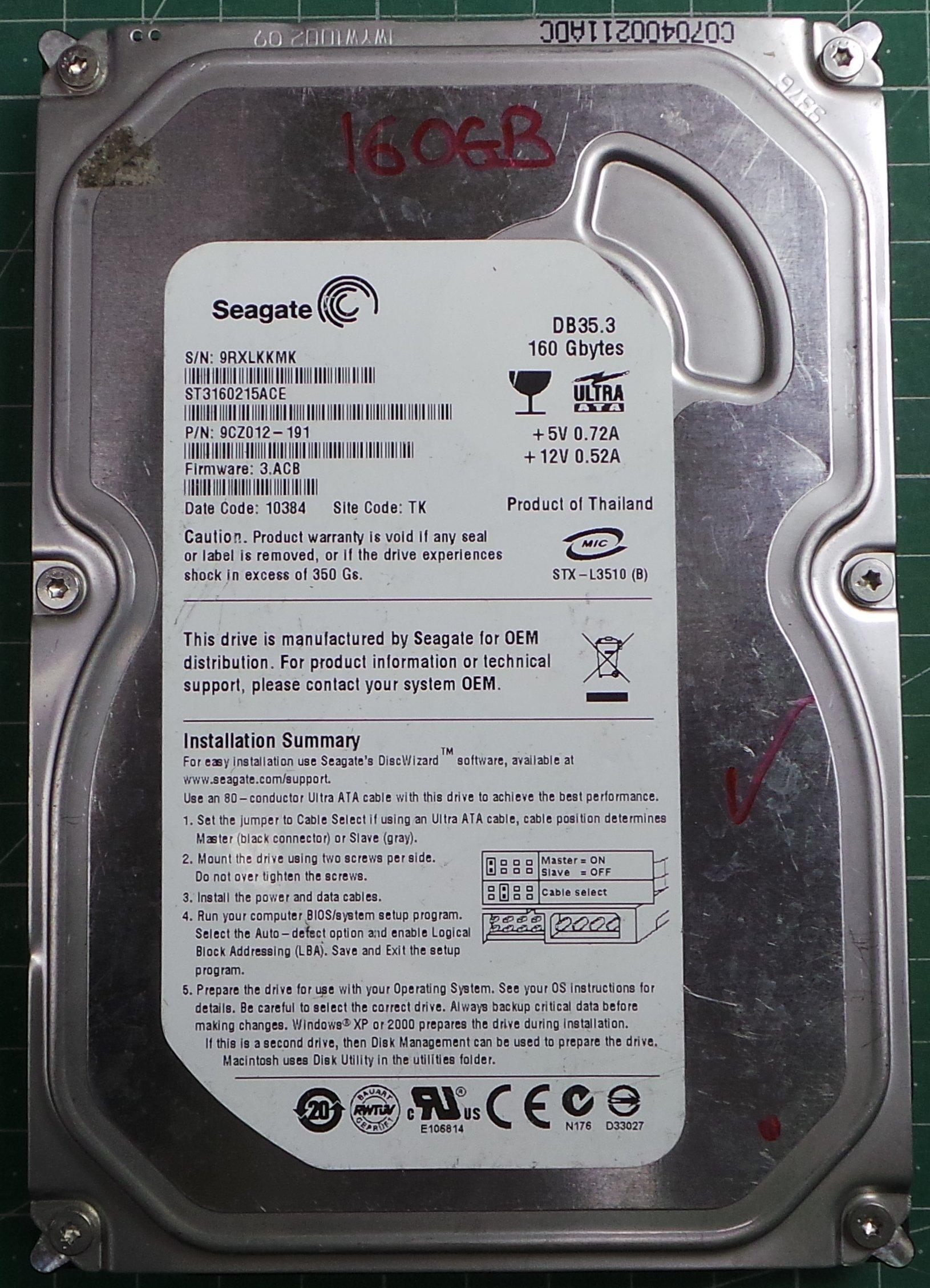 内蔵型ハードディスクドライブ SEAGATE DB35.3 ST3160215SCE 160GB Hard Drive Seagate DB35.3 ST3160215SCE 160GB 2MB SATA II