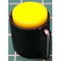 Knob, Yellow, for 6mm shaft, Ø13x15mm, Screw Fixing - Metal Insert, Style 8