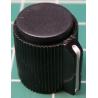 Knob, Black, for 6mm shaft, Ø13x15mm, Screw Fixing - Metal Insert, Style 8
