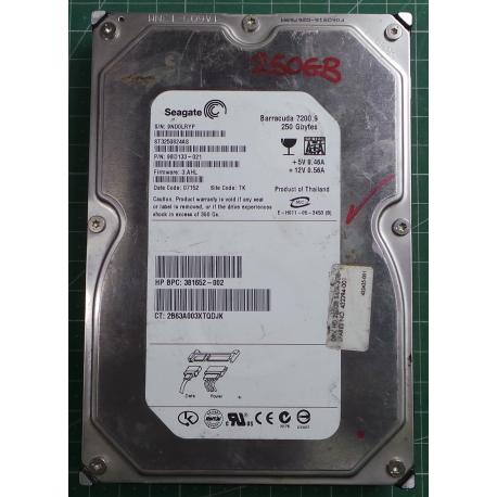 USED Hard Disk,Segate,Barracuda7200.9,ST3250824AS,P/N:9BD133-021,Desktop,SATA,250GB,tested good,no bad sectors or SMART errors