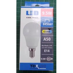 Bulb, LED, 9.5W, 230V, E14, A50, Cold White