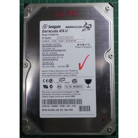 Used, Hard disk,Segate,Barracuda ATA IV,ST320011A,P/N:9T6004-032,Deskop, IDE, 20GB tested good, no bad sectors or SMART errors