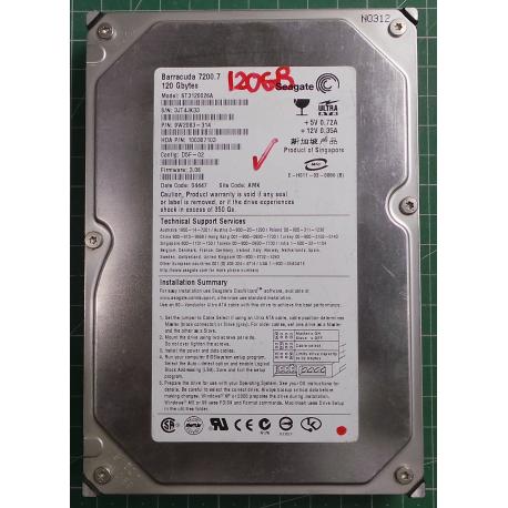 USED Hard Disk,Segate,Barracuda 7200.7,ST3120026A,P/N:9W2083-314,Desktop, IDE, 120GB tested good, no bad sectors or SMART errors