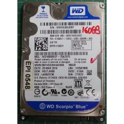 Used, Hard Disk,WD1600BEVT, WD Scorpio, WD1600BEVT-75A23T0, Laptop, SATA, 160GB tested good, no bad sectors or SMART errors