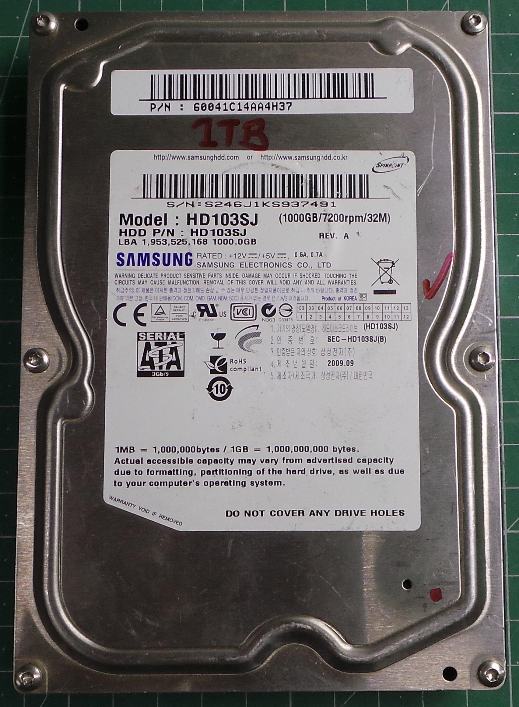 USED Hard Disk,SAMSUNG,HD103SJ,P/N:HD103SJ,Desktop,SATA,1TB DSMCZ