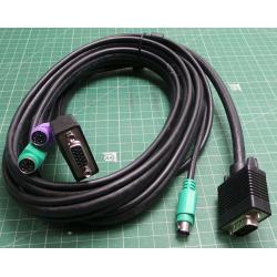 Computer Cable, Extension, PS/2 x2 + SVGA Plug, PS/2 x2 + SVGA Plug, 6.5ft, 2m, Black, Farnell 3089-2