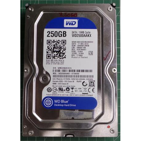 USED Hard Disk, WD2500AAKX, WD Blue, WD2500AAKX-07U6AA0, Desktop, SATA, 250GB