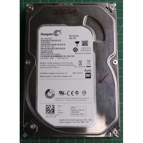 USED, Hard Disk, Seagate, Barracuda, ST250DM000, P/N:1BD141-502, Firmware: KC48, Desktop, SATA , 250GB