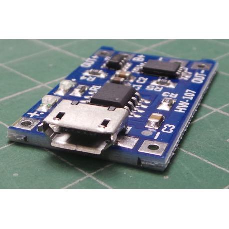 Nabíječka Li-Ion článku 1A s ochranou, modul s IO TP4056 (micro USB)