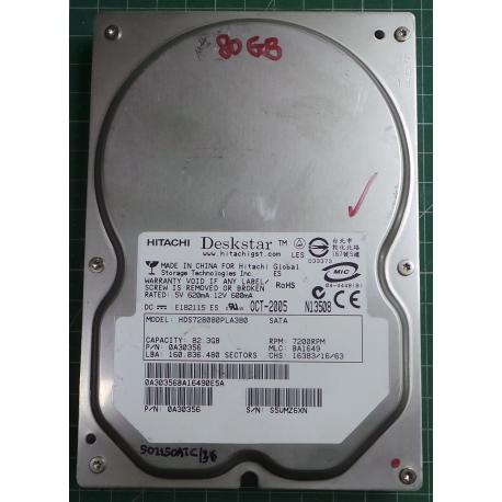USED Hard Disk, SAMSUNG, HDS728080PLA380, P/N: 0A30356, Desktop, SATA, 80GB