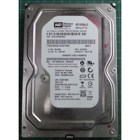 USED, Hard Disk, WD1600AAJS, WD Caviar, WD1600AAJS-08WAA0, Desktop, SATA, 160GB