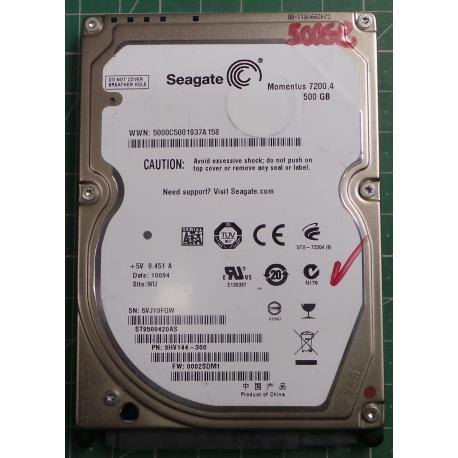 USED, Hard disk, Seagate, Momentus 7200.4, ST9500420AS, P/N:9HV144-300, Firmware: 0002SDM1, Laptop, SATA, 500GB