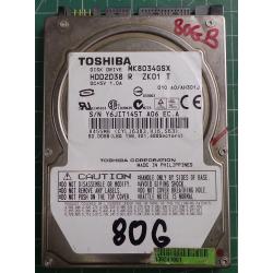 USED, Hard disk, Toshiba, MK8034GSX, HDD2D38 R ZK01 T, Laptop, SATA, 80GB