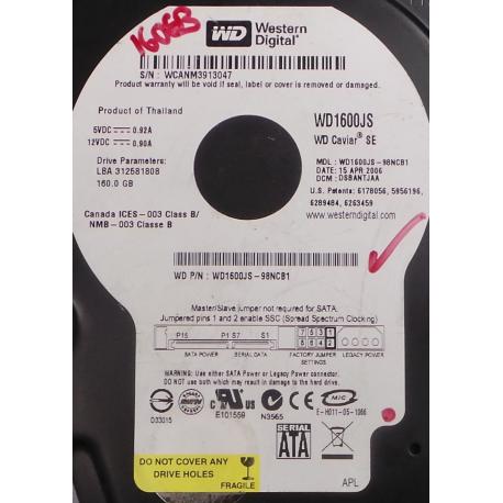 USED, Hard Disk, WD1600JS, WD Caviar, WD1600JS-98NCB1, Desktop, SATA, 160GB