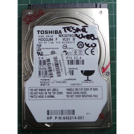 USED, Hard disk, Toshiba, MK3276GSX, HDD2J94 F VL01 B, Laptop, SATA, 320GB