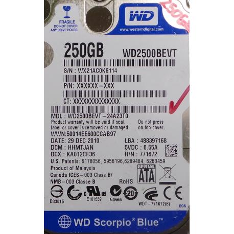 USED, Hard disk, WD2500BEVT, WD Scorpio, WD2500BEVT-24A23T0, Laptop, SATA , 250GB