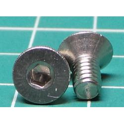 Screw, M4x8, Countersunk Head, Hex, Stainless Steel
