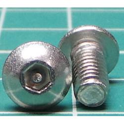 Screw, M4x8, Button Head, Security Hex, Stainless Steel