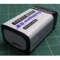 Rechargeable Battery, Li-ion, 9V, 650mAh, 6F22, charge with USB