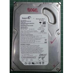 USED, Hard Disk, Seagate, Barracuda 7200.9, ST3808110AS, P/N: 9BD131-304, Firmware: 3.AAH, Desktop, SATA, 80GB