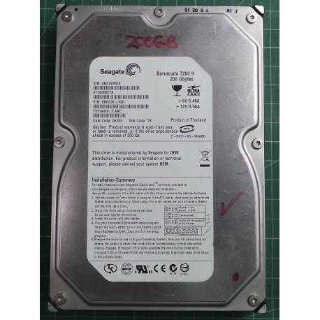 USED, Hard Disk, Seagate, Barracuda 7200.9, ST3200827A, P/N: 9BD03E-520, Firmware: 3.AAE, Desktop, IDE, 200GB