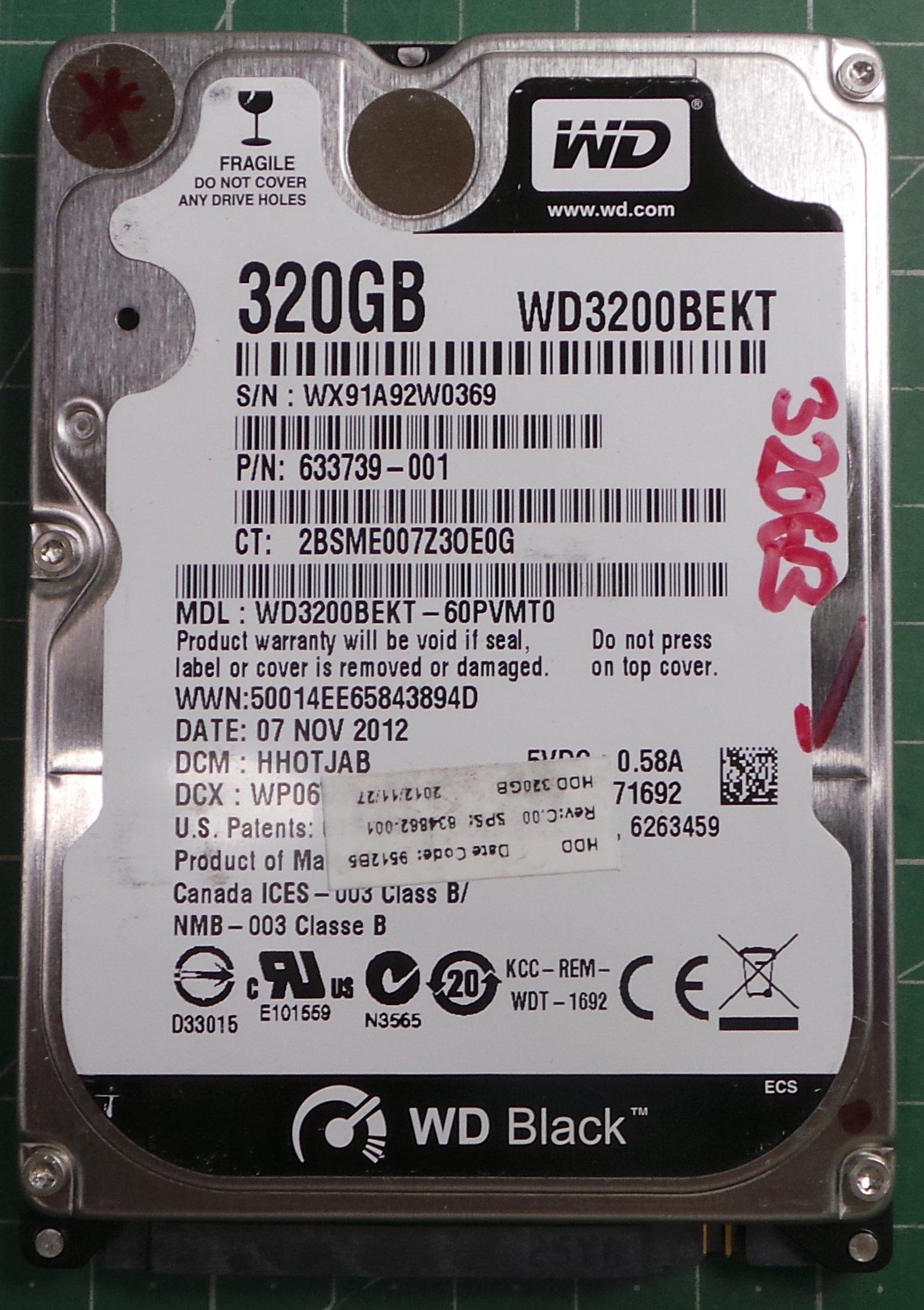 USED, Hard disk, WD3200BEKT, WD Black, WD3200BEKT-60PVMT0, Laptop, SATA,  320GB DSMCZ