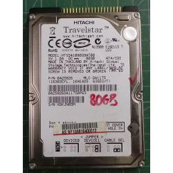 USED, Hard disk, HITACHI, HTS541080G9AT00, P/N: 0A25826, Laptop, IDE, 80GB