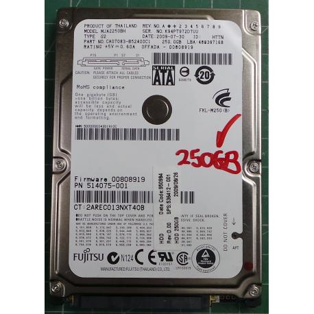 USED, Hard Disk, FUJITSU, MJA2250BH, P/N: CA07083-B52400C1, Laptop, SATA, 250GB