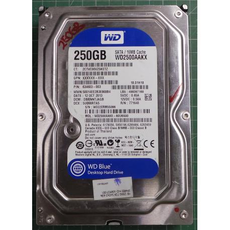 USED, Hard Disk, WD2500AAKX, WD Blue, WD2500AAKX-60U6AA0, Desktop, SATA , 250GB