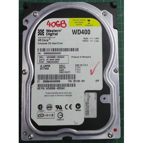 USED, Hard Disk, WD400, WD Caviar, WD400BB-60DGA0, Desktop, IDE , 40GB