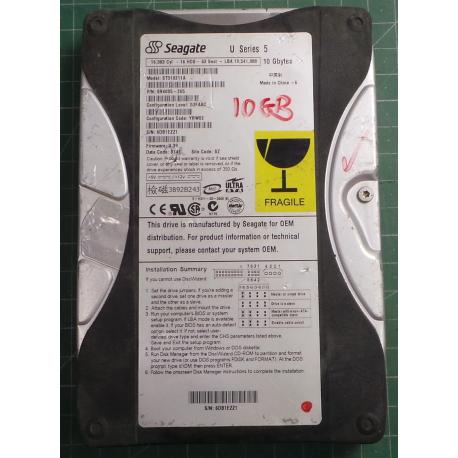USED, Hard Disk, Seagate, U Series 5, ST310211A, P/N: 9R4005-265, Firmware: 3.39, Desktop, IDE, 10GB