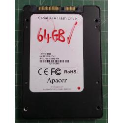 USED, SSD Hard Disk, Apacer, P/N: 86.32DF8.4T7AC, 64GB, 2.5", SATA