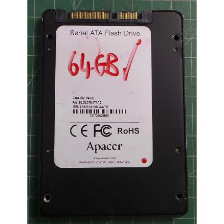 USED, Hard Disk, Apacer, P/N: 86.32DF8.4T7AC, 64GB, 2.5", SATA