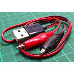 USB A to 2x alligator clip, cable, 60cm