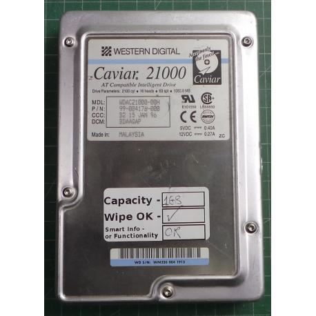 USED, Hard Disk, WD Caviar 21000, WDAC21000-00H, Wipe OK, Desktop, IDE, 1GB