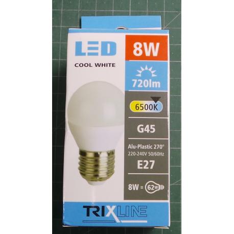 Žárovka LED E27 G45 8W studená bílá TRIXLINE