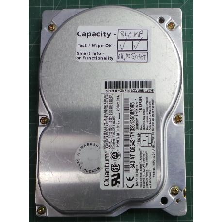Used, Hard disk, Quantum Fireball, 840AT TR84A231 Rev 02-D A0405, Wipe OK, Desktop, IDE, 840MB