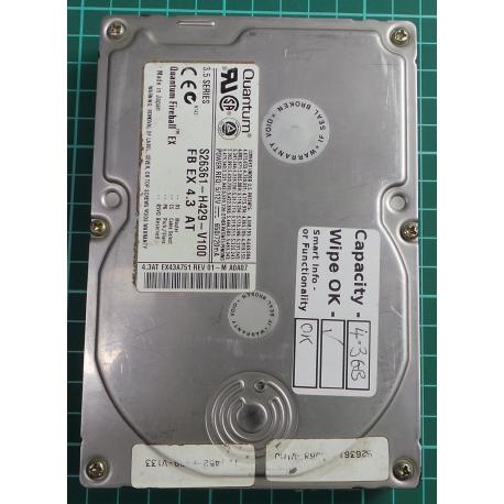 Used, Hard disk, Quantum Fireball, S26361-H429-V100, Wipe OK, Desktop, IDE, 4.3GB