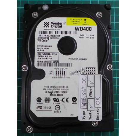 USED, Hard Disk, WD400, WD400BB-00FJA0, WD Caviar, Desktop, IDE ,40GB