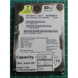 USED, Hard Disk, WD1600BEVT, WD Scorpio, WD1600BEVT-22ZCT0, Laptop, SATA, 160GB