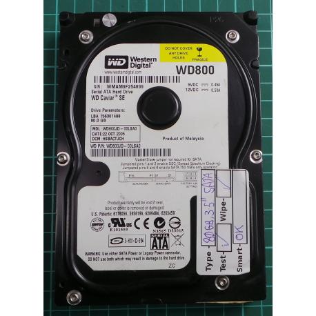 USED, Hard Disk, WD800, WD800JD-00LSA0, WD Caviar, Desktop, SATA ,80GB