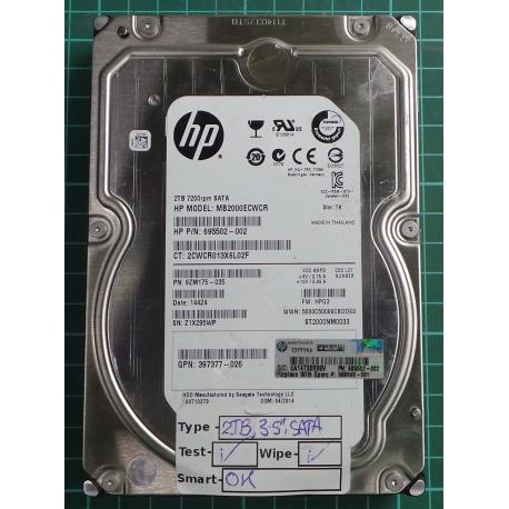 USED, Hard Disk, HP, MB2000ECWCR, P/N: 695502-002, Firmware: HPG3, Desktop, SATA, 320GB