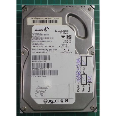 USED, Hard Disk, Seagate, Barracuda 7200.9, ST3160812AS, P/N: 9BD132-621, Firmware: 3.AHL, Desktop, SATA, 160GB