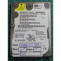 USED, Hard Disk, WD2500BEVS, WD Scorpio, WD2500BEVS-60UST0, Laptop, SATA , 250GB