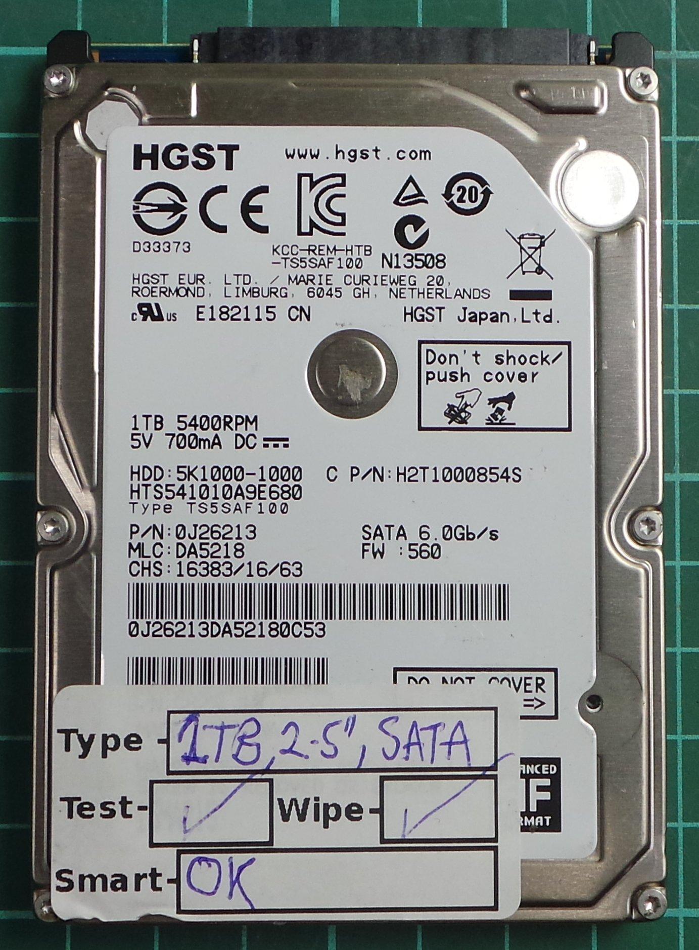 USED, Hard Disk, HGST, HTS541010A9E680, 5K1000-1000, P/N