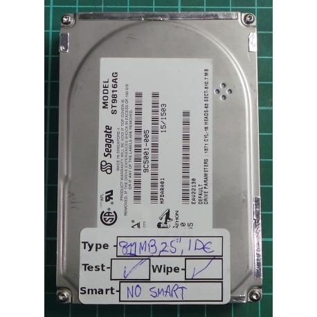 USED, Hard Disk, Seagate, ST9816AG, P/N: 9C5001-005, Laptop, IDE, 811MB