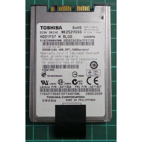 USED, Hard Disk, TOSHIBA, MK2529GSG, HDD1F07 M BL02, Laptop, 1.8", SATA, 250GB